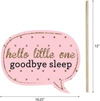 Kit d'accessoires amusants roses pour photomaton de fête prénatale et 1er anniversaire 'Hello Little One', 10 pièces, formes flèches et bulles de discours, bâtons d'accessoires inclus