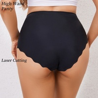 Celana Dalam Bikini Seamless Pinggang Tinggi dengan Pinggiran Scallop, Pengangkat Bokong, Bagian Bawah Katun untuk Wanita