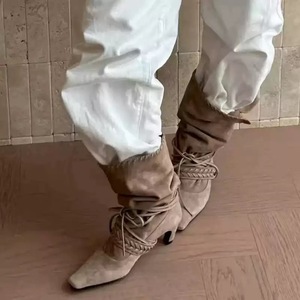 Fabricante personalizado señora Retro arrugado Skinny Boots medio tubo moda pantorrilla Vintage punta cuadrada mujeres <span class=keywords><strong>botas</strong></span> - Product Image 5