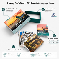 Jeu de cartes mémoire de voyage personnalisé 350 g/m² - Mélange de 50 villes - Jeu de société souvenir avec livret 6 langues et boîte cadeau rigide pour la vente au détail