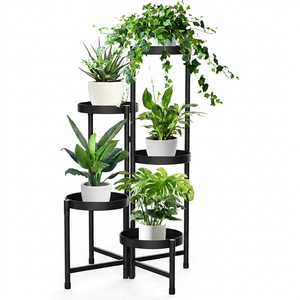 Modern Metal <b>Plant</b> Rack 4 <b>Tier</b> <b>Indoor</b> Corner <b>Stand</b> for Flower Green <b>Plants</b> Powder Coated Black Minimalist Design - Product Image 1