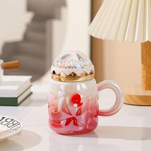 Taza Creativa de Alta Gama con Tapa, Taza de Cerámica de Gran Capacidad, Taza de Lujo con Degradado de Perlas y Asa - Product Image 5