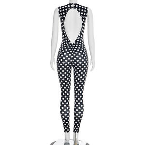 Viviblook J26JP025 Mono informal de verano para mujer, nuevo mono informal ajustado sin mangas, elegante mono de una pieza con lunares - Product Image 6