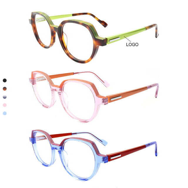 Fashionable Colored Painting Acetate with Aluminum Optical Glasses with Stylish Metal Decoration Durable Use Spectacle Frames