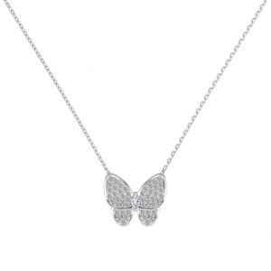 Collier Dylam avec pendentif papillon en argent sterling 925 plaqué rhodium, chaîne à maillons anti-ternissement et zircone 5A - Product Image 1