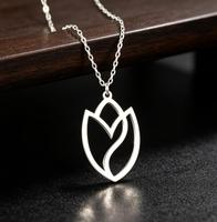 Collier fleur tulipe en acier inoxydable, pendentif délicat ajouré, bijou floral