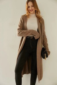 Oem Sweat à capuche en tricot épais Long Pull <span class=keywords><strong>Manteau</strong></span> Femmes Sans Bouton Couverture Longueur au Genou Cachemire Wrap Cable Knitting Coat Cardigan Avec Ceinture - Product Image 2