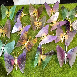 kindfull wholesale Natural Crystals Crafts Souvenirs Hand Carved Animal Figurine Fluorite butterfly For Gifts