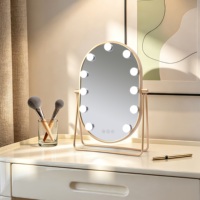 Oval Metal+Glass LED Cosmetic Mirror with 11 Dimmable Light Sources Touch Switch Magnifying Feature Desktop Use