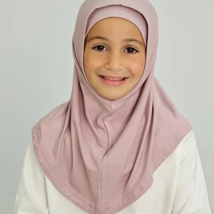 卸売マレーシア10〜18歳無地ストレッチガールHijabターバンTudungツーピースコットンジャージーインスタントキッドHijabセット - Product Image 1