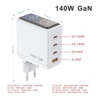 Chargeur mural rapide 140W GaN 3 ports Type C 1 port USB-A avec écran tactile intelligent, prise EU, OEM ODM, universel pour téléphone, tablette, ordinateur portable