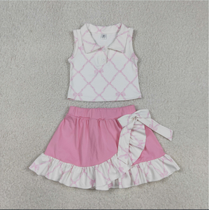 Conjuntos de Ropa Deportiva para Bebés Niñas: Chalecos a Cuadros con Botones, Lazos y Faldas con Volantes/Shorts - Product Image 2