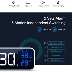 Sạc âm thanh đồng hồ báo thức Gương Led âm nhạc đồng hồ hai Bộ đồng hồ báo thức - Product Image 5