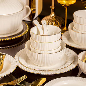 Nordic शैली उच्च सफेद मिट्टी बरतन सिरेमिक टेबलवेयर घर सिरेमिक सूप कटोरे प्लेट क्लासिक सफेद भ्रूण राहत डिनरवेयर सेट - Product Image 3