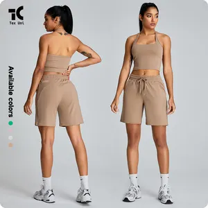 2024 New Spring Summer Loose Casual Yoga Shorts Women's Drawstring Running Short Sweatpants With Halterneck Top Shorts Gym Suit