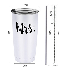Ensemble de gobelets Laserable pour mariée Coffret cadeau Mr Mrs Couple Bouteille d'eau en acier inoxydable Gobelet isolé pour mariée de mariage - Product Image 6