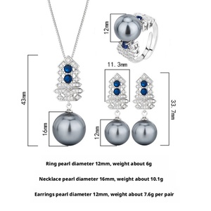 Hot Selling Eco-friendly Copper 16-12mm Gray Pearl Christmas Style Pendant Earrings <b>Set</b> Handmade Pearl Jewelry <b>Set</b> - Product Image 2