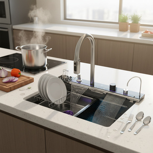 Évier de cuisine simple en acier inoxydable SUS304 brossé <span class=keywords><strong>avec</strong></span> robinet - Product Image 4