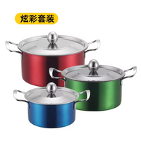 Ensemble de casseroles en acier inoxydable poli miroir, 3 pièces, avec poignée à oreilles courbées, couvercle à bouton sphérique, cylindre profond, compatible induction et gaz