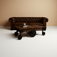 Table basse en bois vintage industrielle avec roues en fer noir, table à thé rustique mobile pour salon