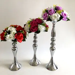 Hiasan Meja Vas Putri Duyung Perak Logam 32CM Kualitas Tinggi untuk Perlengkapan Meja Bunga Pernikahan