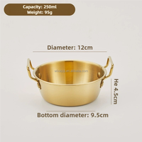 12CM-4.87 Pouces Doré 304 En Acier Inoxydable Plat Coréen Double Poignées Fantaisie Design Snack Bol Rond Épaissi Riz Vin Bol
