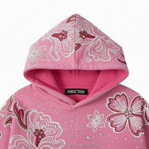 Sweat à capuche décontracté surdimensionné pour homme 2025 avec logo de marque personnalisé imprimé, strass, effet délavé et vieilli, unisexe - Product Image 3