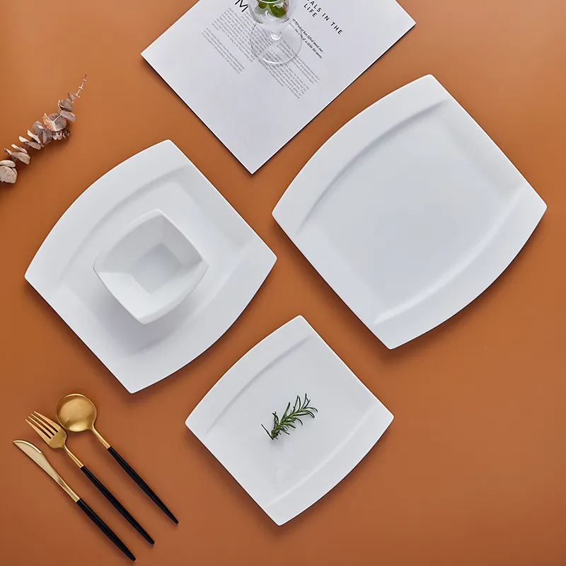 工場直接卸売セラミック角皿磁器ステーキ皿と白のセラミックプレートレストラン