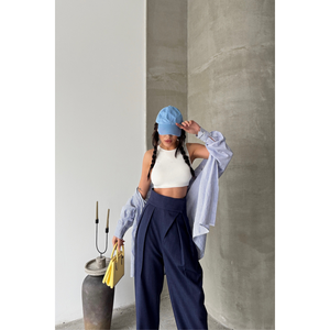 Pantalones de Vestir Cargo de Cintura Alta para Mujer, Color Azul Marino, Transpirables, Casuales para Oficina, Talla Grande/XL, Otoño, Formales, Lavado de Color - Product Image 3