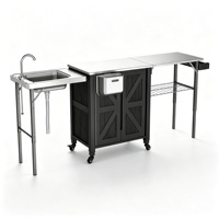 Chariot de barbecue d'extérieur avec table pliante en plastique, table de préparation roulante pour barbecue avec armoire de rangement, roues à rotation à 360 degrés, durable