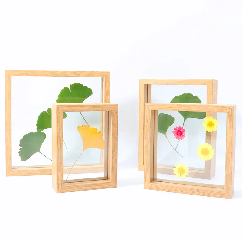 Caja de sombra de madera de regalo Marco de fotos con plexiglás Marco de flores prensadas de madera Vitrina para flores