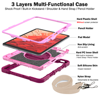 Nouveau Style Rouge Rose Étanche TPU Silicone + PC Tablet Case Pour iPad 2024 Pro 11 360 degrés rotatif dragonne porte-stylo