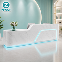 Comptoir de réception de salon moderne en bois durable avec LED personnalisées, comptoir d'accueil pour salon de beauté avec rangement, idéal pour centres commerciaux et hôtels (OEM)