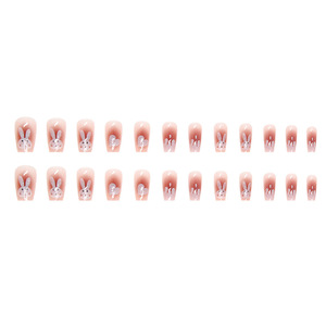 Faux ongles de haute qualité, 24 pièces, motif lapin, ABS, à presser, beauté, art des ongles, salon, style mignon de dessin animé pour les doigts des filles - Product Image 5