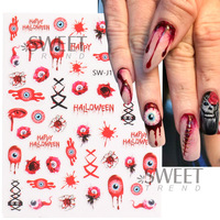 Autocollants pour ongles Halloween en promotion : Yeux de sang, dessins animés, Bad Bunny