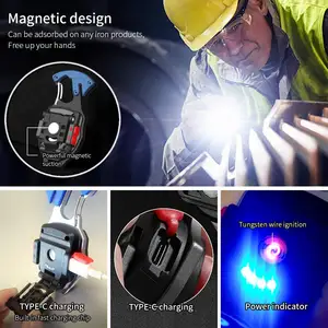 Edc Magnetic Mini Keychain Flashlight Aluminum COB Rechargeable Light Portable Lamp With Cigarette Lighter/Bottle Opener/Whistle