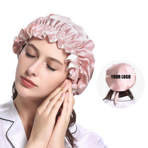 Роскошные двухслойные 100% шляпы из шелка тутового шелкопряда для женщин розового цвета слоновой кости регулируемые шапки для сна с широкими полями и длинным хвостом - Product Image 1