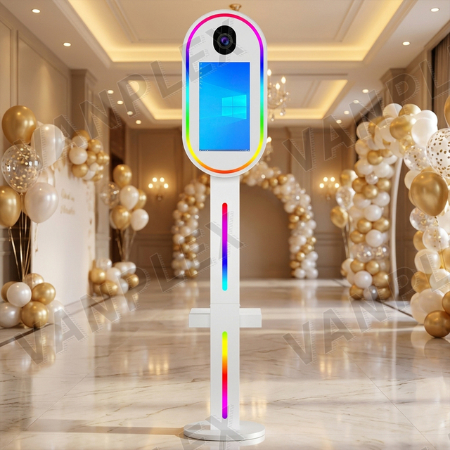 Remote Control DSLR Instant Print Photo Booth 15.6 Inch Touch Screen Portable Oval Umbrella Indoor Outdoor Event Bluetooth/Wi-Fi