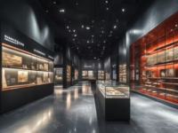 Lemari Pajangan Koleksi Museum GZowin Kaca Rendah Refleksi Pencahayaan LED Peredam Suara Kunci Keamanan Dimensi Dapat Disesuaikan