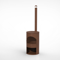 Chimenea de Acero Corten Color Óxido, Diseño KD, con Almacenamiento de Leños, Nueva Tendencia