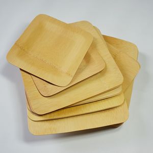Bamboo Plates Cutlery <b>Set</b> <b>Square</b> Natural Biodegradable For Takeaway - Product Image 2