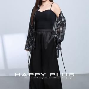 รันฉีชุดสามชิ้นของผู้หญิง เสื้อเชิ้ตลายสก๊อต สีดำ เสื้อสายเดี่ยว กางเกงขากว้าง ชุดสูทลำลองผ้าชีฟอง N9060 - Product Image 5