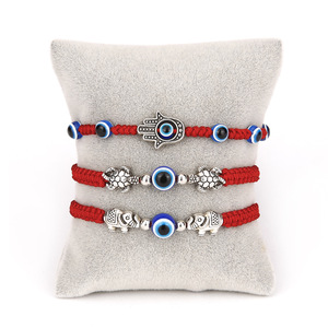 Pulseira de Moda Artesanal Banhada a Prata com Contas e Cordão Trançado, Amuleto da Sorte Elefante, Olho de Fátima e Olho Grego Turco, Presente de Joia para Mulheres e Homens - Product Image 2