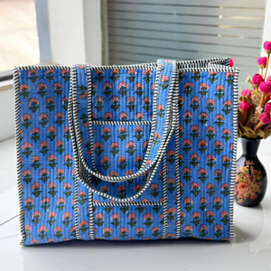 กระเป๋าผ้าควิลท์ผ้าฝ้ายอินเดียกระเป๋าช้อปปิ้งทำมือสำหรับผู้หญิงกระเป๋าสะพายไหล่ - Product Image 1