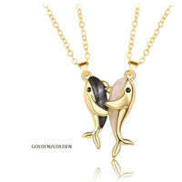 Collier magnétique élégant avec pendentif dauphins, collier pour couple, cadeau pour femme, cadeau pour la Saint-Valentin, collier à chaîne tendance