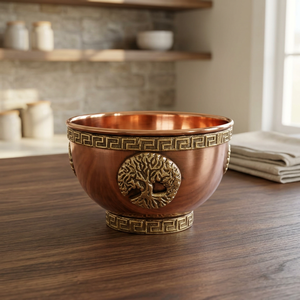Bol en cuivre fait main avec motif Arbre de Vie, bol de service en métal sculpté vintage pour offrir en cadeau - Product Image 1