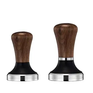 Factory Customized 51/53/58mm Black coffee tamper wood handle 304 stainless steel Espresso Coffee Tamper and Distributor