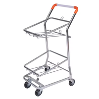 Chariot de courses à deux niveaux en fil de zinc pour supermarché