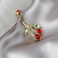 Anneau de nombril élégant en acier inoxydable serti de diamants, clou de nombril géométrique en forme de cerise, bijou piercing exquis pour femme