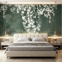 Papier peint floral vert personnalisé, nouveau style chinois, fond mural, texture aquarelle, salon, hôtel, appartement